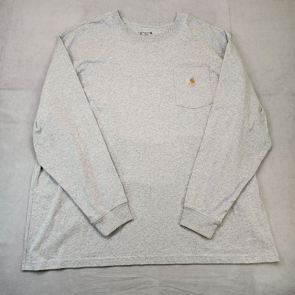 Carhartt Long Sleeve Pocket T-Shirt Men' 3XL Gray Loose Fit Heavyweight Dearborn